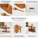 Acacia Wood Glass Jars And Spoon With Leaf Stand Nestasia