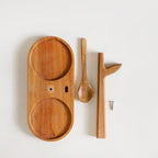Acacia Wood Glass Jars And Spoon With Leaf Stand Nestasia