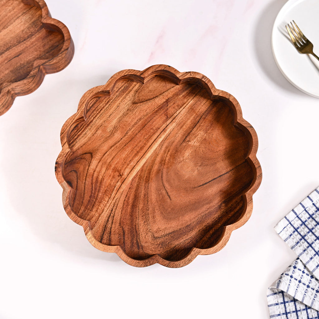 Acacia Scalloped Lazy Susan Serving Platter 30cm Nestasia