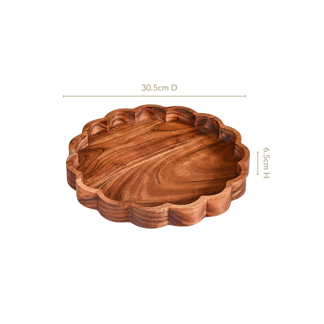 Acacia Scalloped Lazy Susan Serving Platter 30cm Nestasia