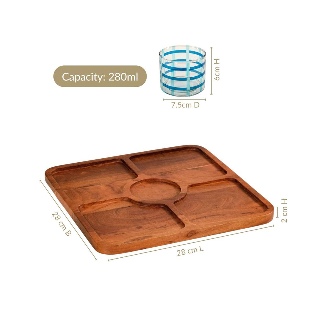 Platterazzi Sectioned Platter With Checkered Glass Bowl Set Of 2 Nestasia