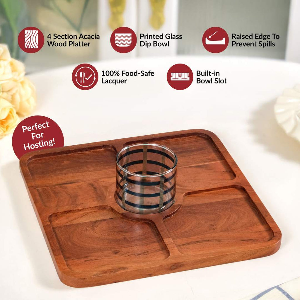 Platterazzi Sectioned Platter With Checkered Glass Bowl Set Of 2 Nestasia