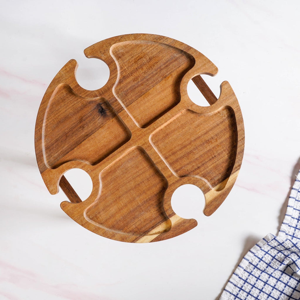 Acacia Wood Wine And Cheese Serving Tray Table Nestasia