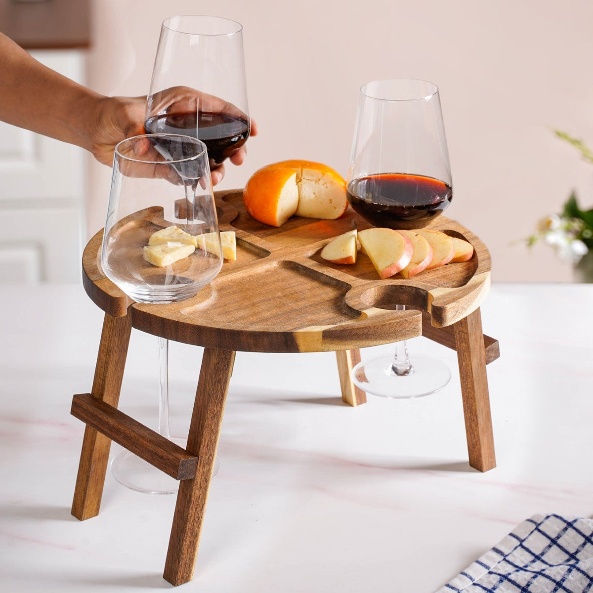 Acacia Wood Wine And Cheese Serving Tray Table Nestasia