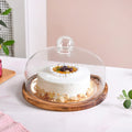 Acacia Wood Dessert Stand With Glass Cloche 26cm Nestasia