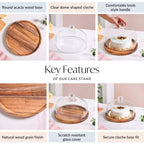Acacia Wood Dessert Stand With Glass Cloche 26cm Nestasia