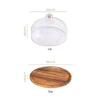 Acacia Wood Dessert Stand With Glass Cloche 26cm Nestasia