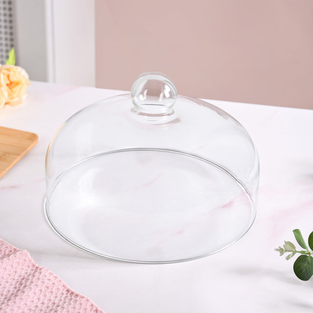 Acacia Wood Dessert Stand With Glass Cloche 26cm Nestasia