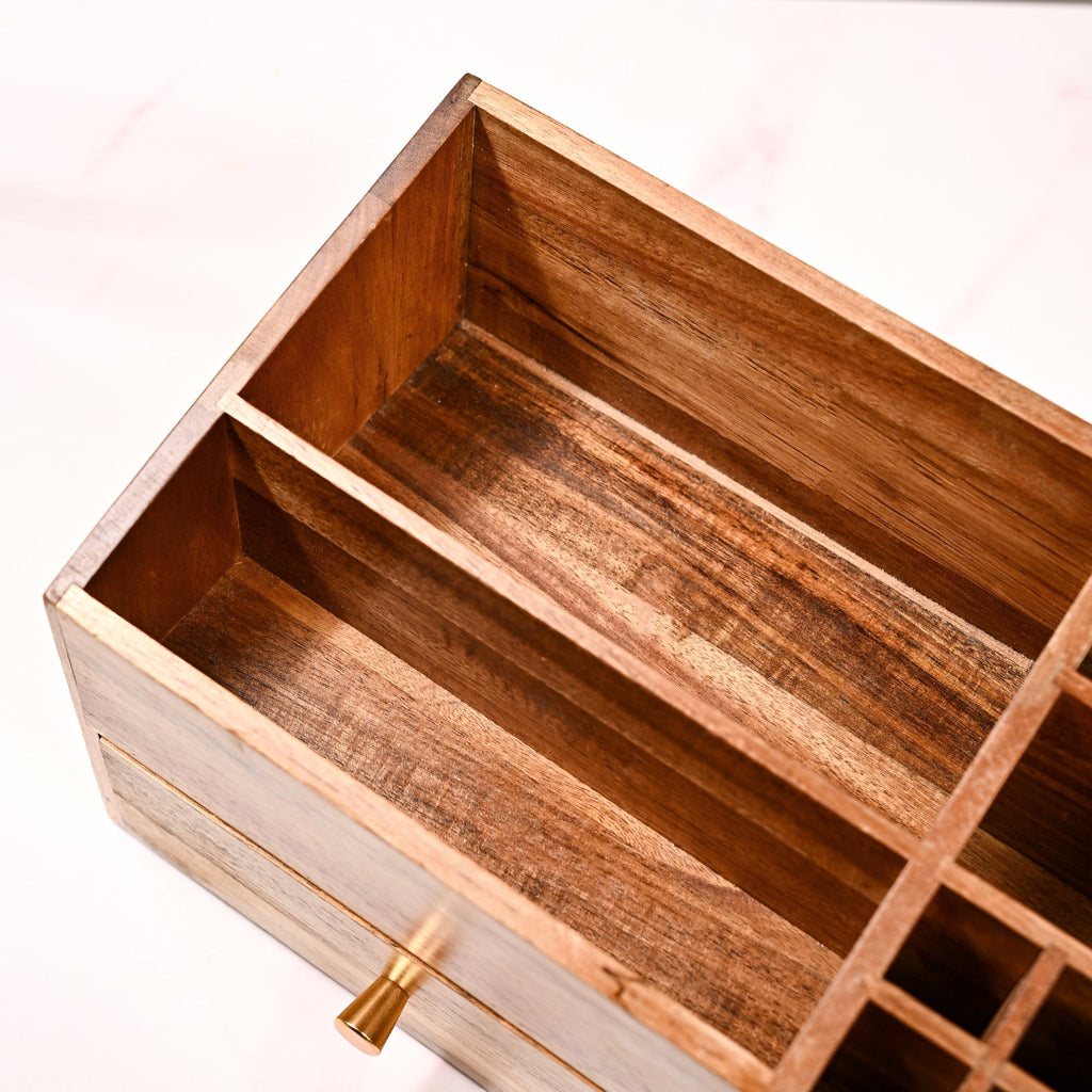 Acacia Wood Makeup Organiser Box For Dressing Table Nestasia