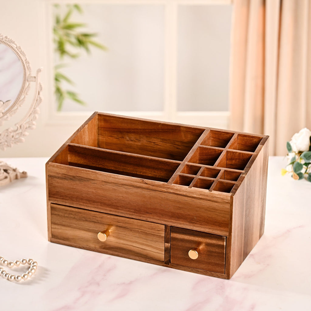 Acacia Wood Makeup Organiser Box For Dressing Table Nestasia
