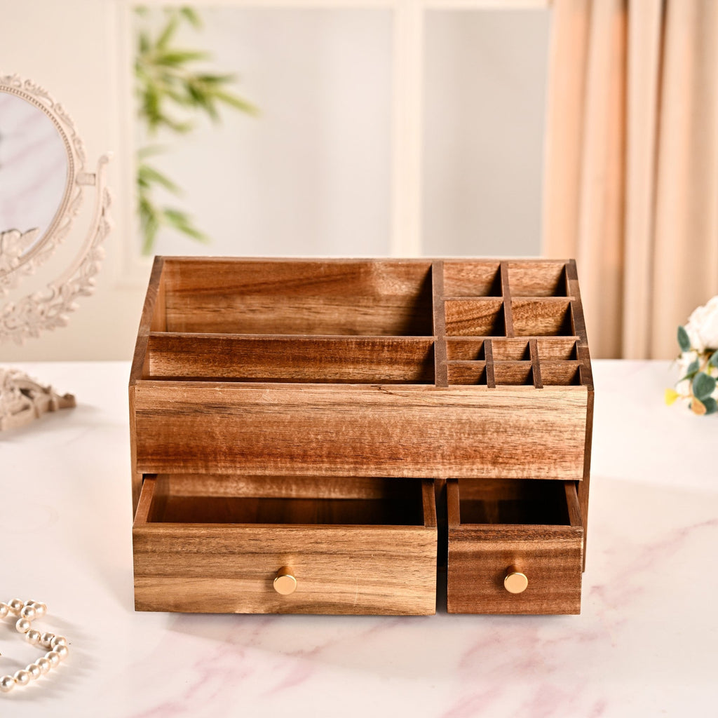 Acacia Wood Makeup Organiser Box For Dressing Table Nestasia