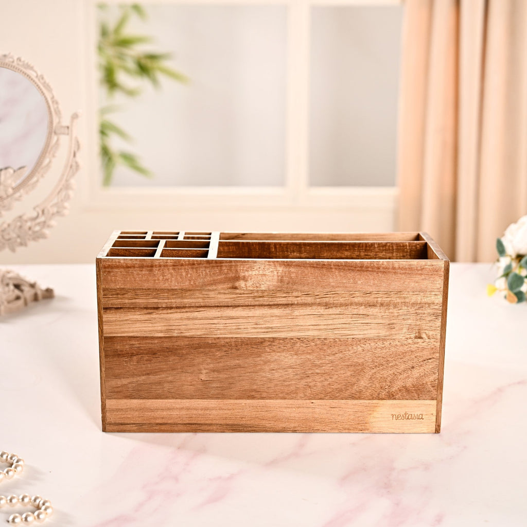 Acacia Wood Makeup Organiser Box For Dressing Table Nestasia