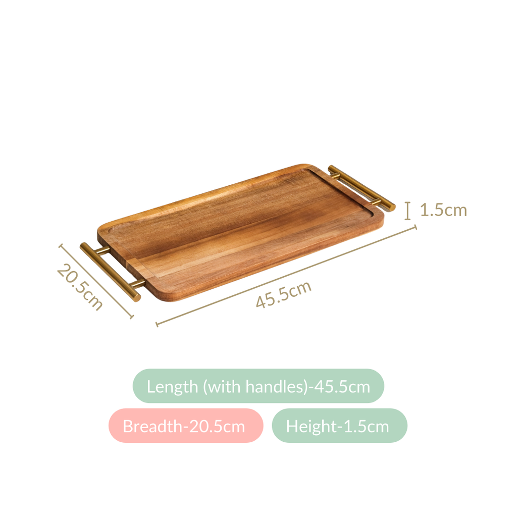 Acacia Wood Flat Serving Tray With Handles Nestasia
