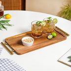 Acacia Wood Flat Serving Tray With Handles Nestasia