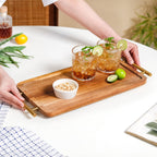 Acacia Wood Flat Serving Tray With Handles Nestasia