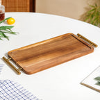Acacia Wood Flat Serving Tray With Handles Nestasia