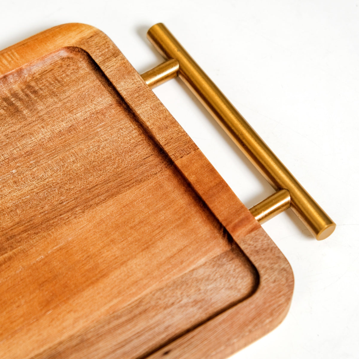 Acacia Wood Flat Serving Tray With Handles Nestasia