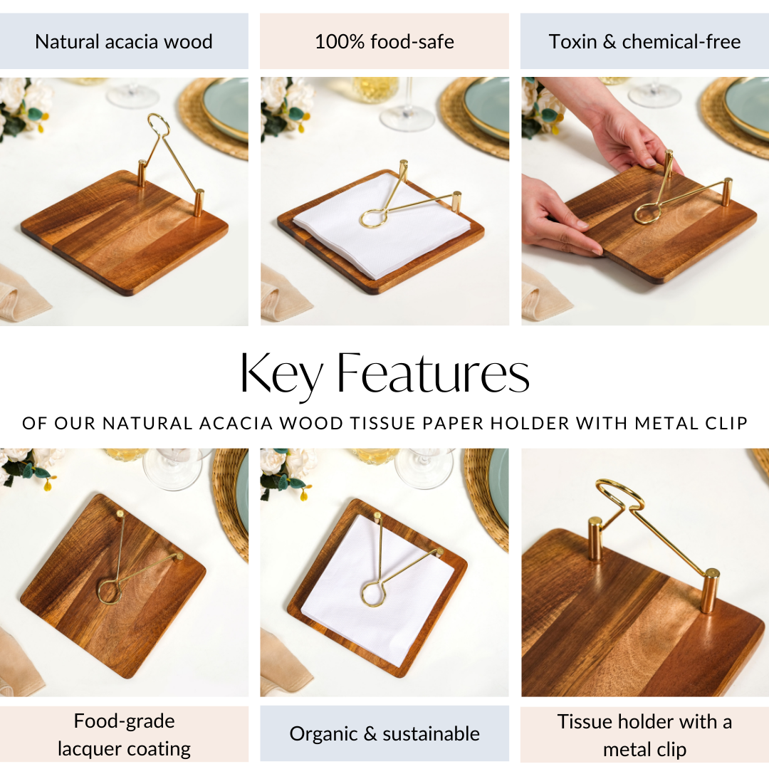 Wooden Tissue Paper Holder With Metal Clip Nestasia