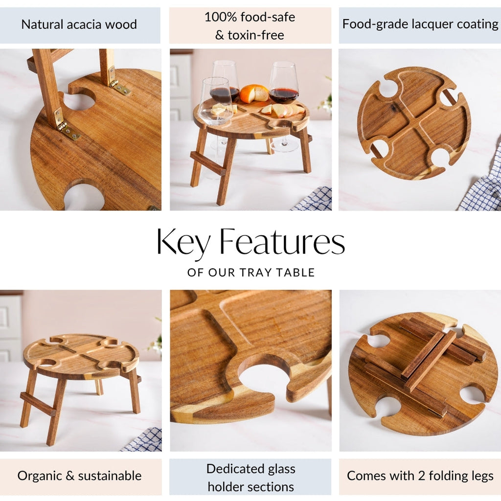 Acacia Wood Wine And Cheese Serving Tray Table Nestasia