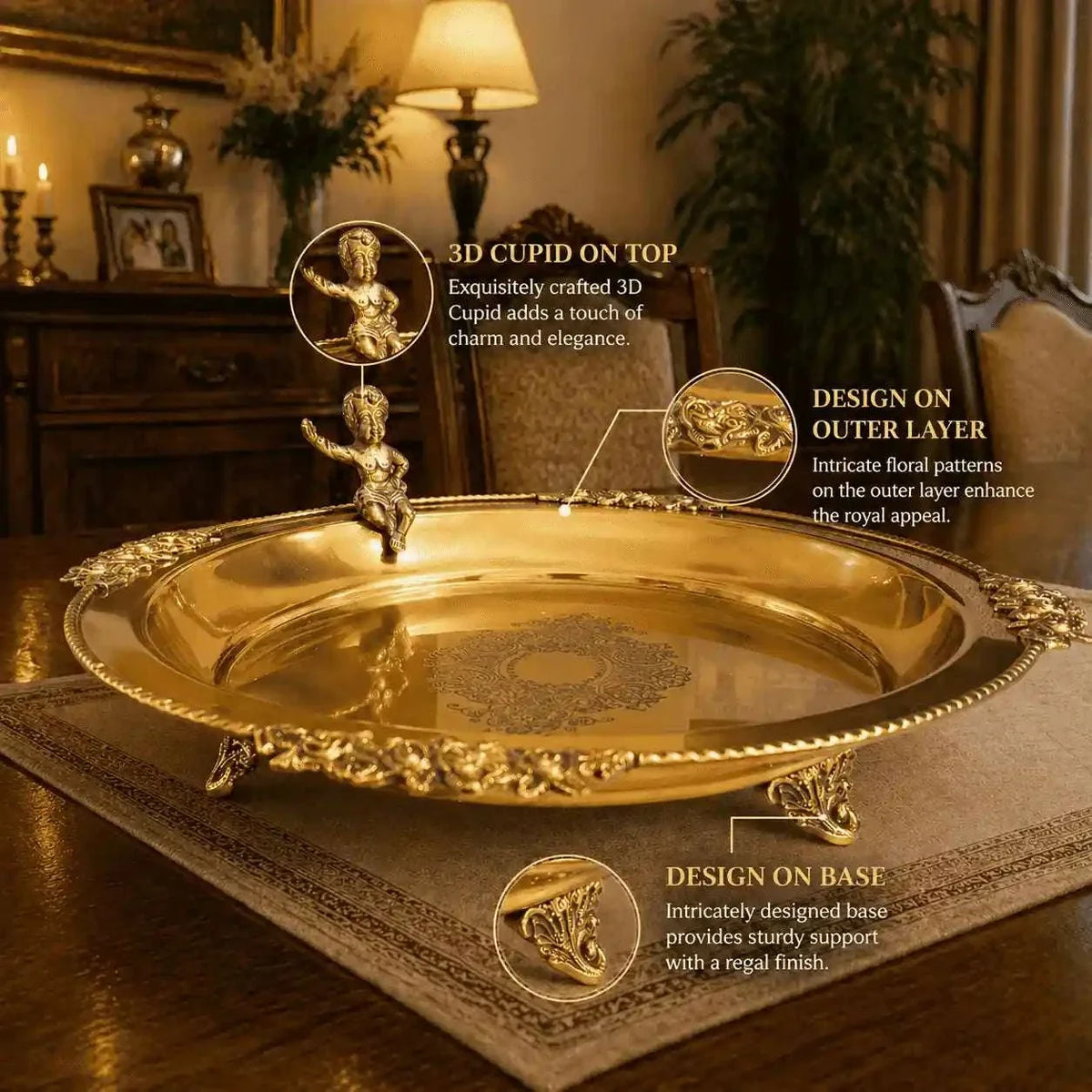 Brass Round Serving Tray / Plate (11.5 Inch) Vedansh Craft