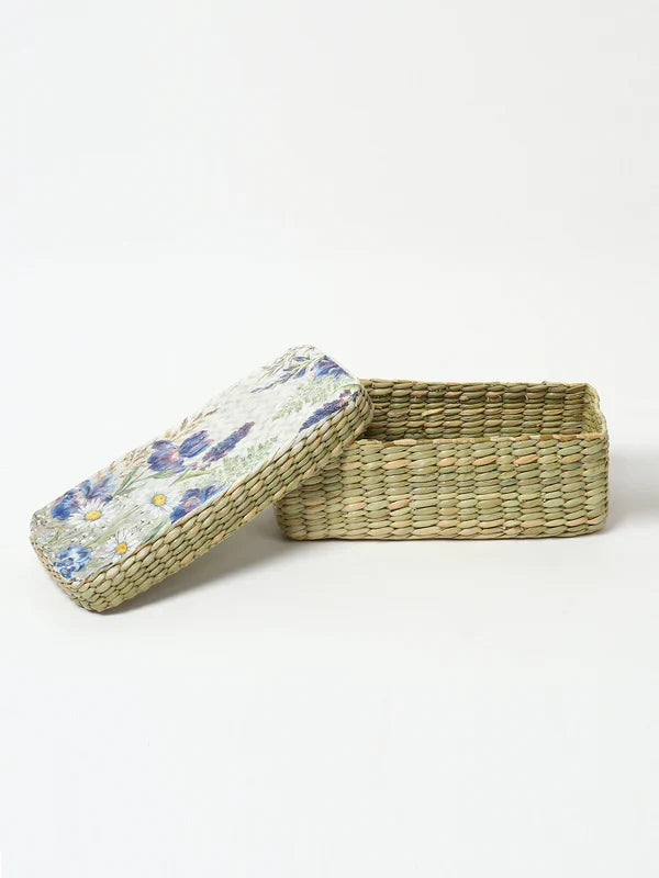 Handmade Long Seagrass Lid Box for Closet & Wardrobe Organization