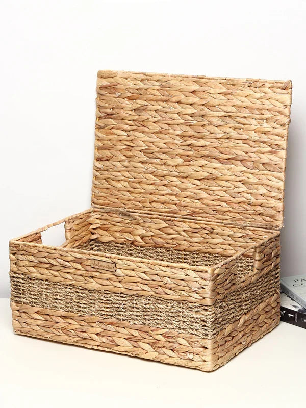 Eco-Friendly Seagrass Lid Box for Scarves, Belts & Wardrobe Essentials