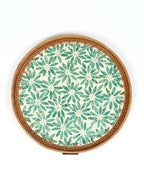 Decorative Round Cane Tray with Tropical Mosaic for Serving, Gifting, and Home Decor