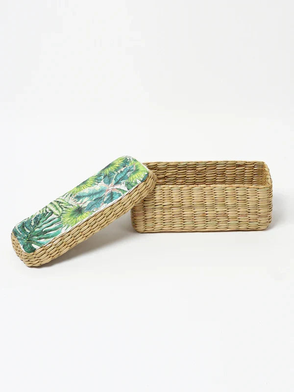 Handwoven Long Seagrass Storage Box for Scarves, Accessories & Small Items
