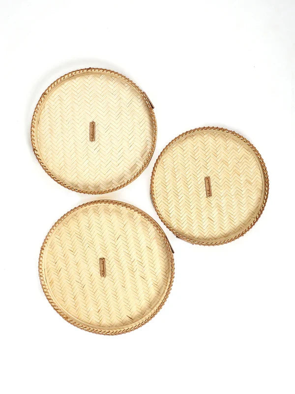 Natural Bamboo Set of 3 Tray for Gifting, Serving, and Multipurpose Use