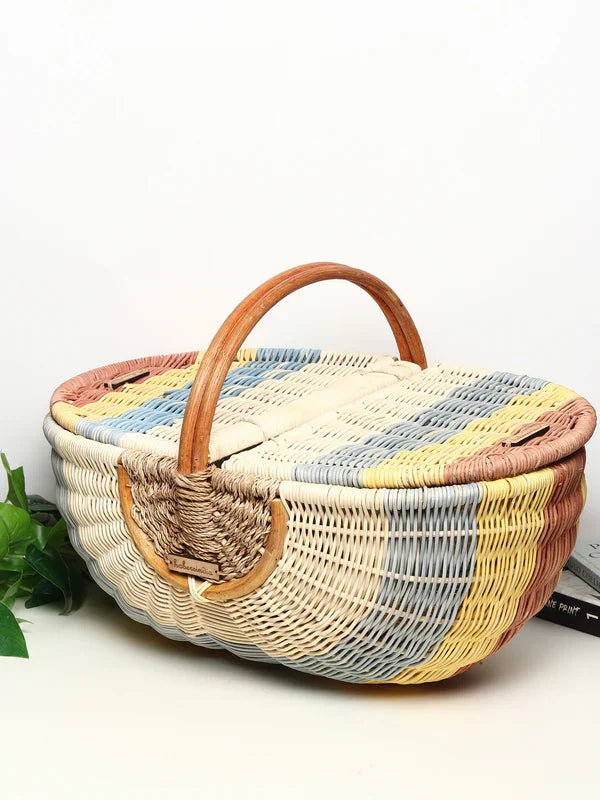 Handwoven Wicker Picnic Basket for Outdoor Dining, Beach & Park Use