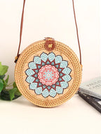 Handwoven Round Rattan Sling Bag for Beach, Travel, and Casual Outfits