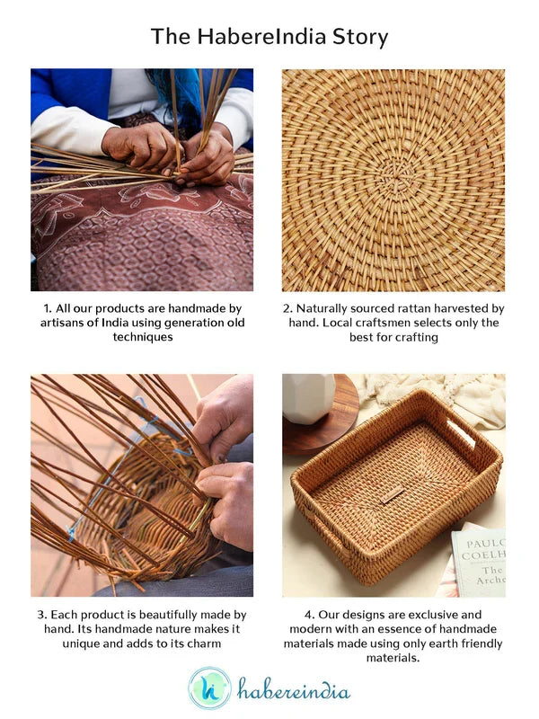 Rustic Handmade Rattan Tray for Functional Storage and Stylish Home Decoration