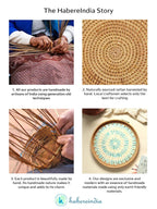 Rustic Handmade Round Cane Tray with Blue Circle Mosaic for Stylish Serving and Display
