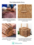 Portable Wicker Picnic Basket Handmade for Lunch, Snacks & Food Carry