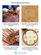 Handwoven Round Cane Tray with Colorful Flower Mosaic for Serving and Decorative Use