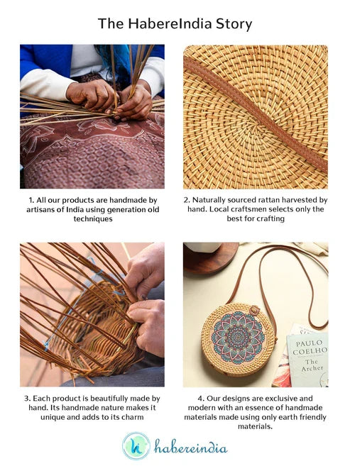 Handwoven Round Rattan Sling Bag for Beach Trips, Travel, and Casual Wear