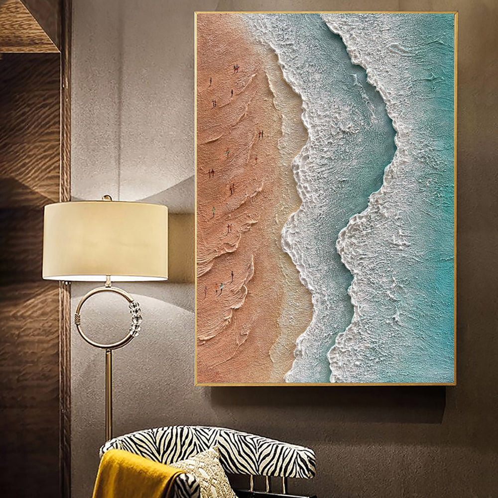 Handmade 3D Textured Acrylic Design Seaside Beach Vacation Landscape Canvas Oil Painting Wall Decor Art Unframed Wall Picture Crafts Hot Selling Pieces kafalo