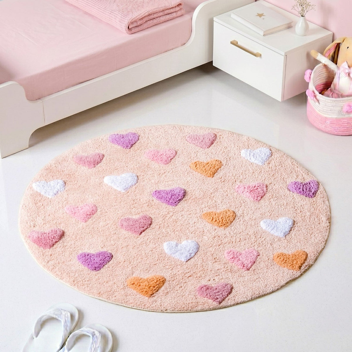 All Hearts Soft Girl Round Rug 100cm Nestasia