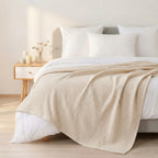 All Season Waffle Sofa Throw Blanket Beige White 220x200cm Nestasia