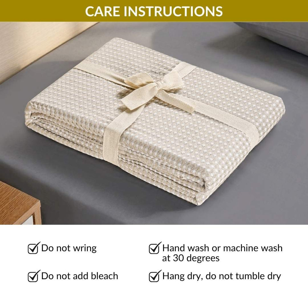 All Season Waffle Sofa Throw Blanket Beige White 220x200cm Nestasia