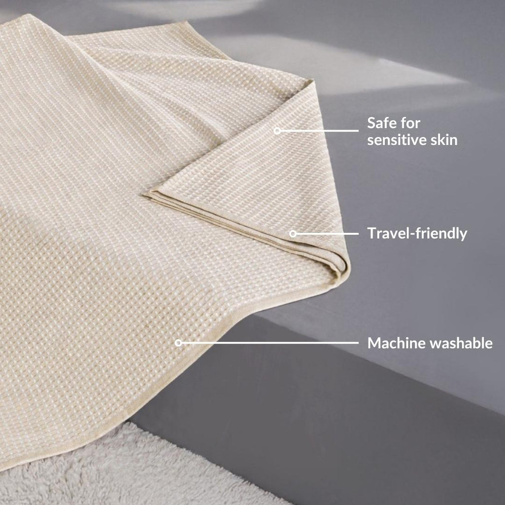 All Season Waffle Sofa Throw Blanket Beige White 220x200cm Nestasia