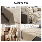 All Season Waffle Sofa Throw Blanket Beige White 220x200cm Nestasia