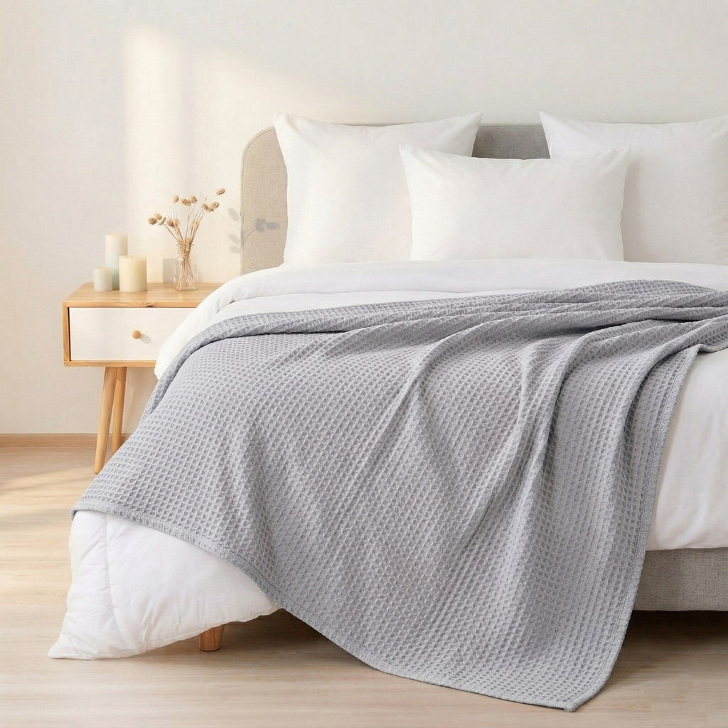 All Season Waffle Sofa Throw Blanket Grey White 220x200cm Nestasia