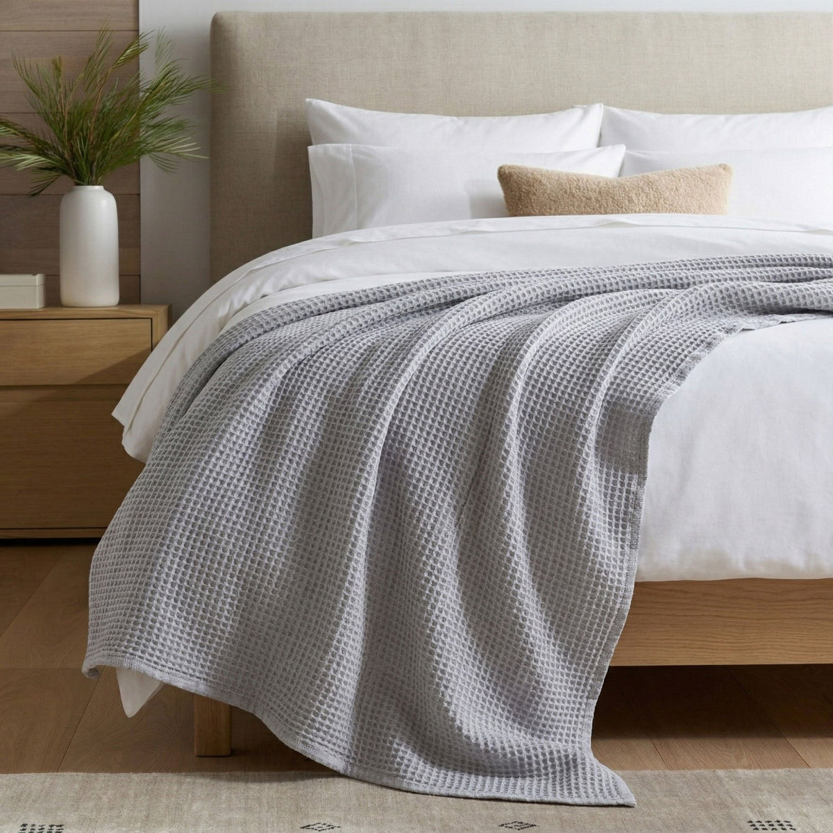 All Season Waffle Sofa Throw Blanket Grey White 220x200cm Nestasia