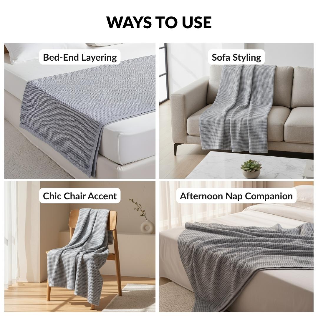 All Season Waffle Sofa Throw Blanket Grey White 220x200cm Nestasia
