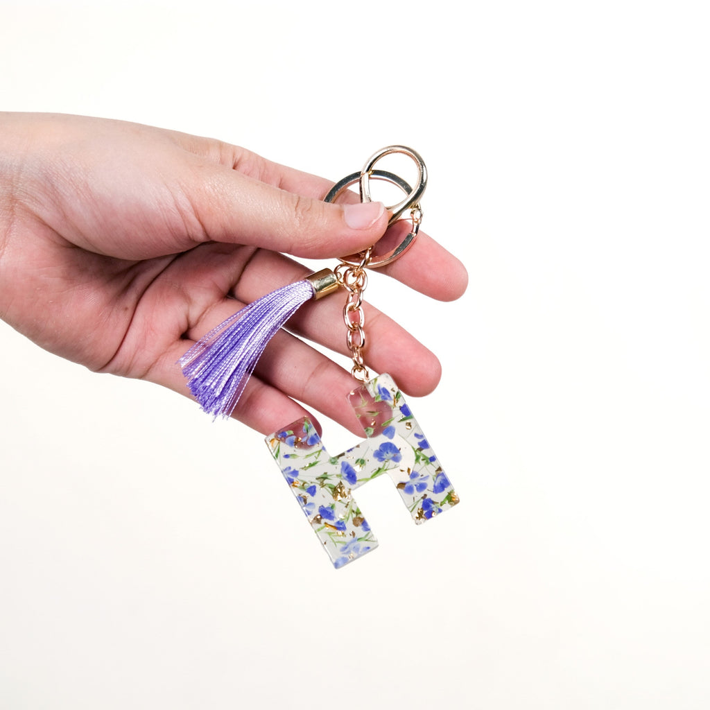 Heartfelt H Keychain With Pressed Flowers Nestasia