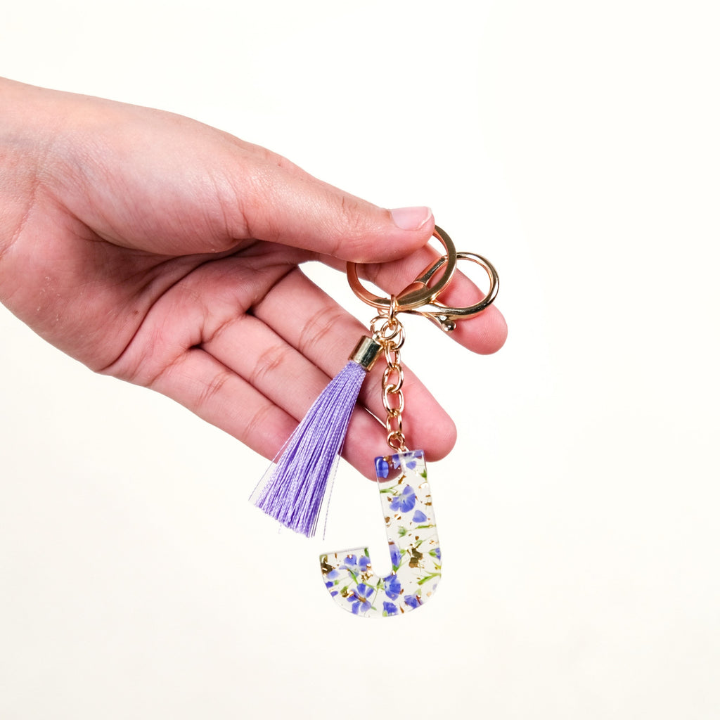 Botanical Harmony Letter J Resin Art Keychain Nestasia