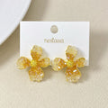 Crystal Textured Amber Floral Stud Earrings Nestasia