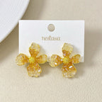 Crystal Textured Amber Floral Stud Earrings Nestasia