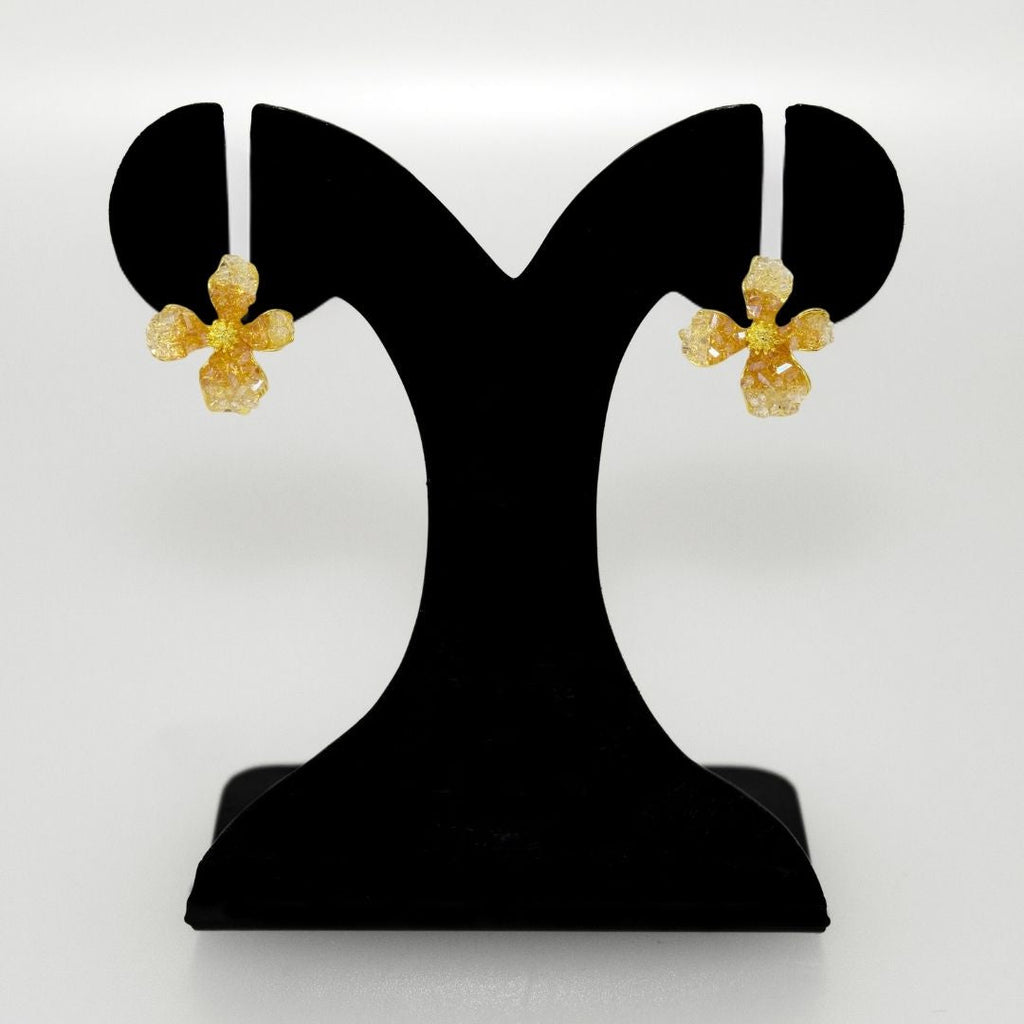 Crystal Textured Amber Floral Stud Earrings Nestasia
